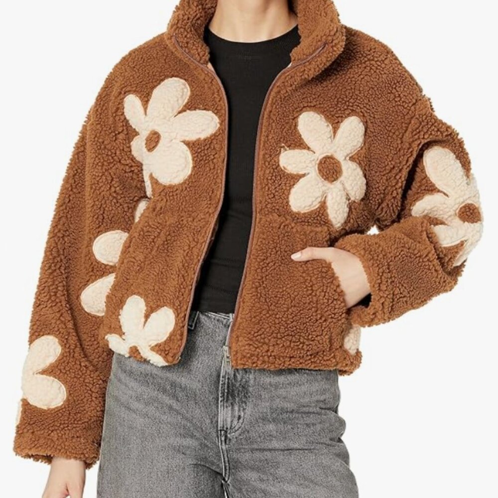 Love Life Free People Fleece Floral Jacket